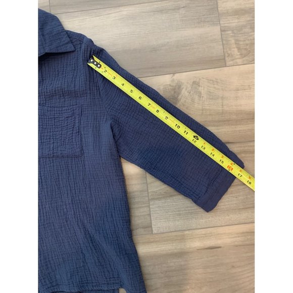 Pinch Blue 3/4 Sleeve Button Up Gauzy Rolled Tab Shirt Size L - Picture 10 of 11